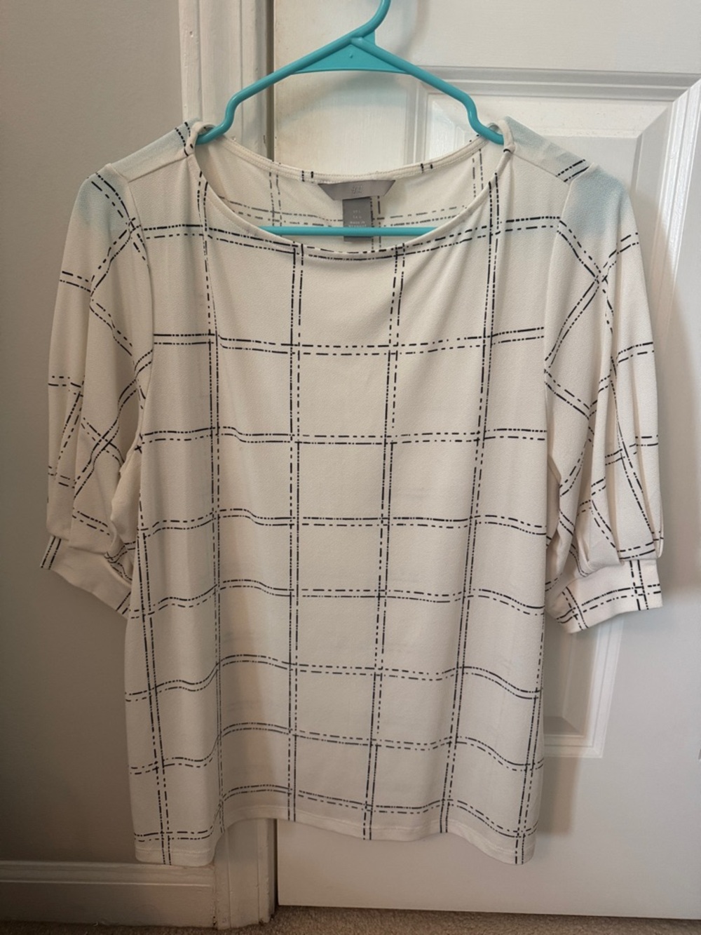 H&M Cream Blouse with Black Windowpane Check